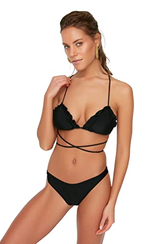 TRENDYOL Damen Bikini-Set, strukturiert, gestrickt Bademode, Schwarz, 40 von TRENDYOL