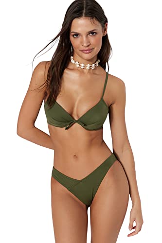 TRENDYOL Damen Bikinihose mit Niedriger Taille Bademode, Khaki, 34 von TRENDYOL