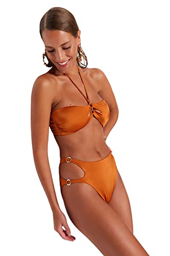 Trendyol Damen Bikinihose mit hoher Taille Bademode, Fliese, 42 von TRENDYOL