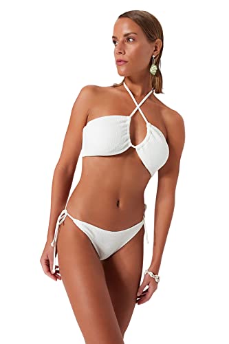 TRENDYOL Damen Bikinihose mit Niedriger Taille Bademode, Weiß, 40 von TRENDYOL