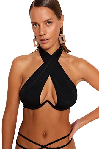 TRENDYOL Damen Bikinioberteil mit Drahtstrick Bademode, Schwarz, 42 von TRENDYOL