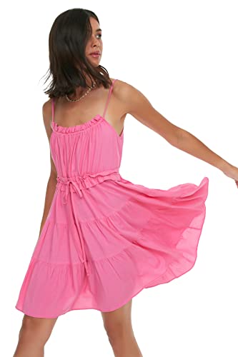 TRENDYOL Damen Bindung Detailliertes Erbärmliches Kleid Dress, Fuchsie, 34 von TRENDYOL