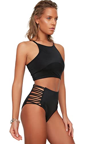TRENDYOL Damen Biomierte Hohe Taille Sechs Bikini Bottoms, Schwarz, 42 EU von TRENDYOL