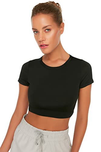 TRENDYOL Damen Black Crop Sports Blouse, Schwarz, S EU von TRENDYOL