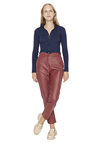 TRENDYOL Damen Black Leather Trousers Pants, Braun, 36 EU von TRENDYOL