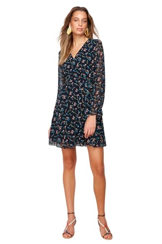 TRENDYOL Damen Blumen Mini Lange Ärmel Tag Nacht Regulär Kleid Dress, Navy, 42 von TRENDYOL