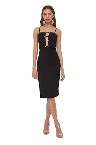 TRENDYOL Damen Bodycon Midi Dress Kleid, Schwarz, 38 EU von TRENDYOL