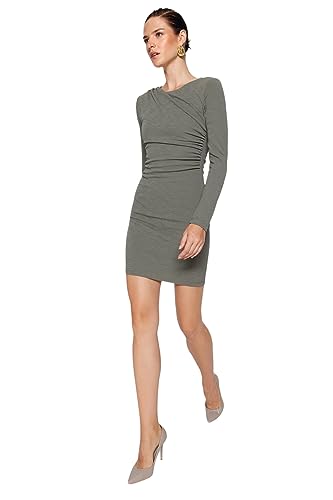 Trendyol Women's Damen Gerade Mini Lange Ärmel Tag Nacht Schlank Kleid Dress, Light Khaki, Medium von TRENDYOL