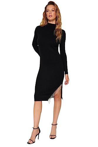 Trendyol Women's Damen Gerade Midi Lange Ärmel Tag Nacht Schlank Kleid Dress, Black, Small von TRENDYOL