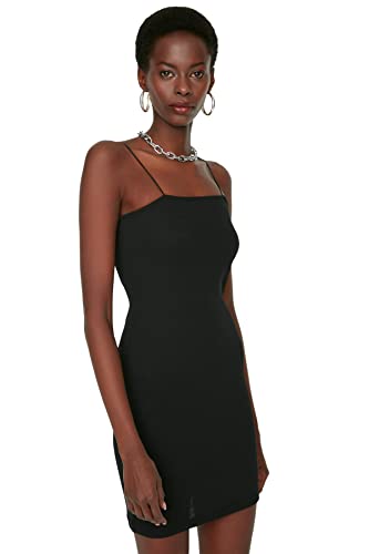 TRENDYOL Damen Border Bodycon Mini Knit Dress, Schwarz, XXS EU von TRENDYOL