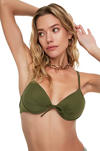 TRENDYOL Damen Bow Detailed Push-up Bikini Top, Khaki, 42 EU von TRENDYOL