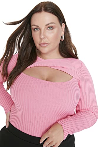 Trendyol Damen Choker High Neck Plain Regular Plus Size Pullover Sweatshirt, Rose, 4XL Größen von TRENDYOL