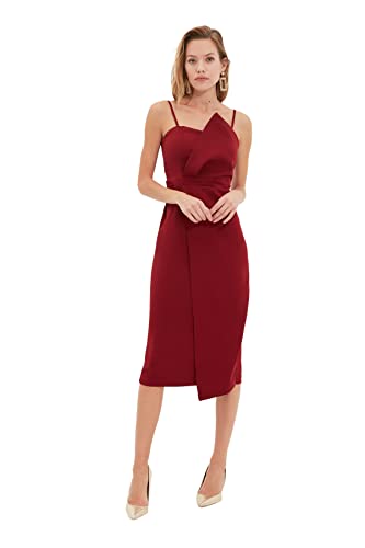 TRENDYOL Damen Collar Detailed Dress, Bordeaux, 36 EU von TRENDYOL