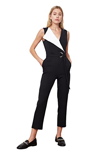 TRENDYOL Damen Colorblock Woven Jumpsuit Overalls, Schwarz, 40 von TRENDYOL
