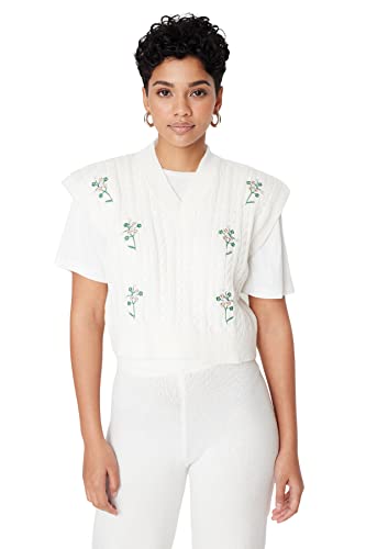 TRENDYOL Damen Crew Neck Floral Fitted Vest Sweater, Ecru, L EU von TRENDYOL