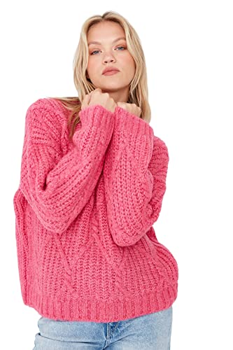 TRENDYOL Damen Crew Neck Jumper, Plain, Oversize Sweatshirt, Fuchsia, S EU von TRENDYOL