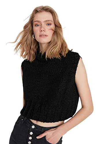 TRENDYOL Damen Crew Neck Plain Fitted Vest Sweater, Schwarz, M EU von TRENDYOL