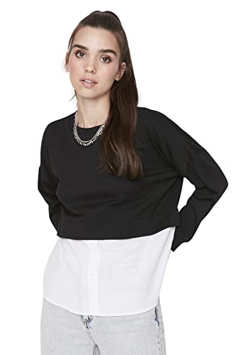 TRENDYOL Damen Crew Neck Plain Regular Sweatshirt, Schwarz, L EU von TRENDYOL
