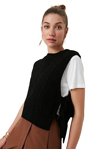 TRENDYOL Damen Crew Neck Plain Regular Vest Sweater, Schwarz, L EU von TRENDYOL