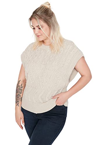 TRENDYOL Damen Crew Neck Plain Relaxed Plus Size Sweater, Stone, 3XL EU von TRENDYOL
