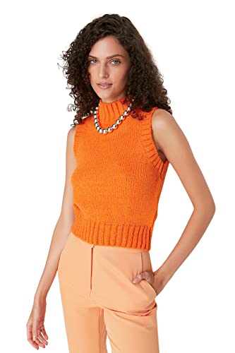 TRENDYOL Damen Crop Knitwear Sweater, Orange, M EU von TRENDYOL