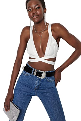 Trendyol Damen Crop Top – Ecru – Uni BH, Natur, 38 von TRENDYOL