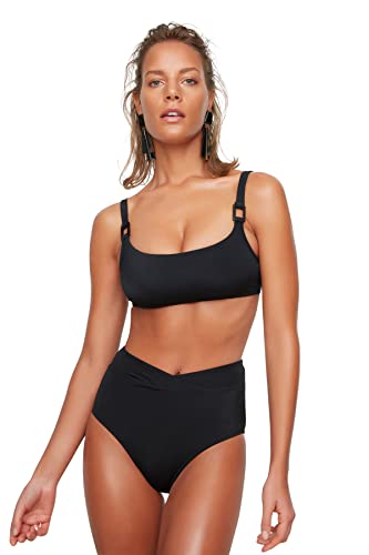 TRENDYOL Damen V Schneiden Sie Den Hohen Taillenbikini Aus Bikini Bottoms, Schwarz, 38 EU von TRENDYOL