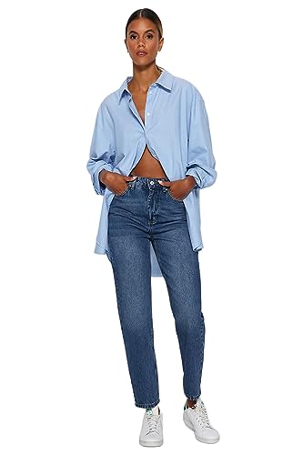 TRENDYOL Damen Dark Blue High Waist Mom Twoaw24je00076 Jeans, Dark Blue, 38 EU von TRENDYOL