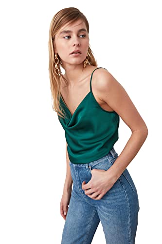 TRENDYOL Damen Degaje-kragenbluse. Blouse, Emerald Green, 40 von TRENDYOL