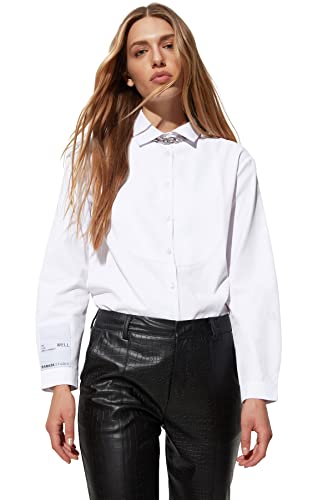 Trendyol Damen X Sagaza Studio Poplin Shirt, Weiß, 40 EU von TRENDYOL