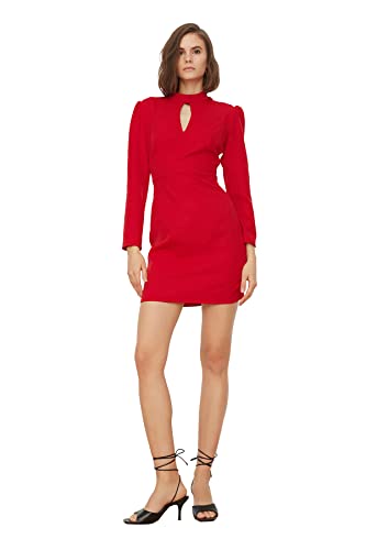 TRENDYOL Damen Detailliertes Kleid Des Roten Kragens Business Casual Dress, Rot, 34 EU von TRENDYOL