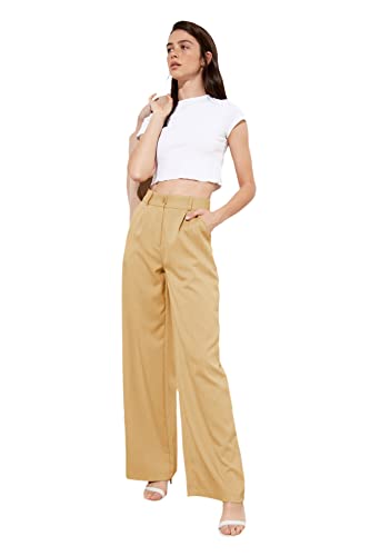 TRENDYOL Damen Draped Pleated Ample Trousers Pants, Beige, 36 EU von TRENDYOL