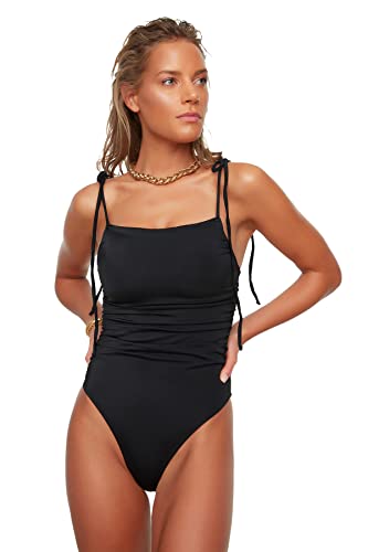 TRENDYOL Damen Drapeli Mayo High Leg One Piece Swimsuit, Schwarz, 40 EU von TRENDYOL