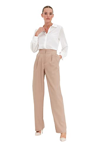 TRENDYOL Damen Drapierte Gefaltete Breite Pants, Mink Color, 38 EU von TRENDYOL