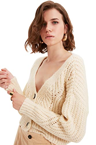 TRENDYOL Damen Ecur Crop Knitwear Cardigan Sweater, Ecru, S EU von TRENDYOL