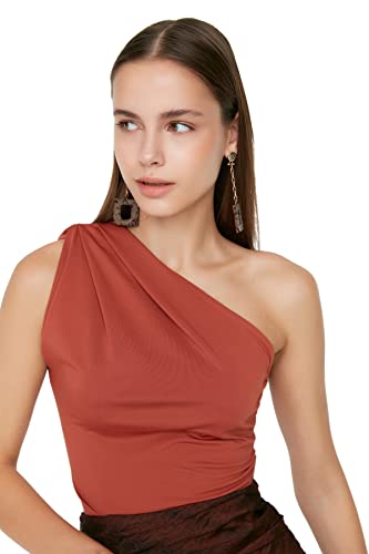 TRENDYOL Damen Einfarbig Dünn Strick Bodysuit, Zimt, 36 von TRENDYOL
