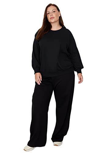 Trendyol Damen Elastic Wide Leg Plus Size Sweatpants, Schwarz, 3XL von TRENDYOL