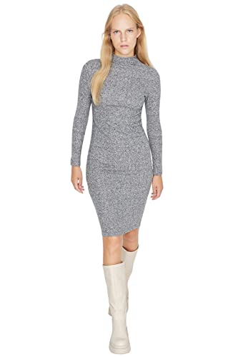 Trendyol Damen Figurbetont Bodycon Hochabschließender Kragen Gestrickt Kleid, Bordeaux, XS von TRENDYOL