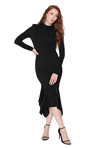 Trendyol Damen Woman Design Maxi A-line Crew Neck Woven Dress Kleid, Black, 68 von TRENDYOL