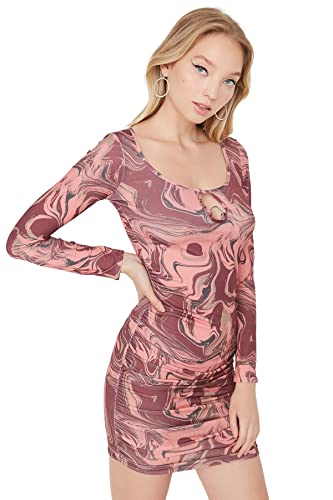 Trendyol Damen Figurbetont Bodycon U-Ausschnitt Gestrickt Kleid, Mehrfarbig, 42 von TRENDYOL