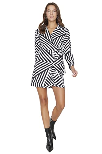 Trendyol Damen Figurbetont Wickelschnitt V-Ausschnitt Webstoff Kleid, Schwarz, 40 von TRENDYOL