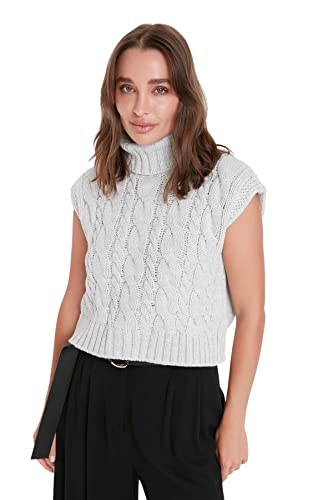 TRENDYOL Damen Fisherman Collar Knitwear Sweater, Grau, L EU von TRENDYOL