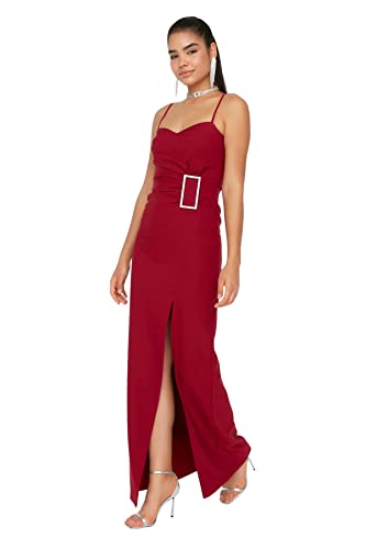 TRENDYOL Damen Frauen Maxi Shift Regular Fit Gewebt Abendkleid Kleid, Burgunderfarben, 32 von TRENDYOL