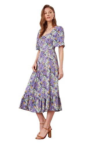 TRENDYOL Damen Frauen Regular Fit Woven Midi A-Linie, Normale Passform, gewebtes Kleid, Violett, 38 von TRENDYOL