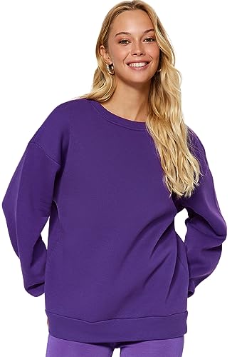 TRENDYOL Damen Gerade Lange Ärmel Plus Size Sweatshirt, Lila, XL Größen von TRENDYOL
