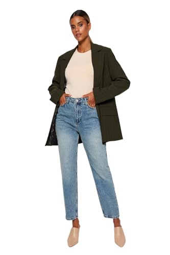 TRENDYOL Damen Gerade Mama Hohe Taille Jeans, Blau, 32 von TRENDYOL