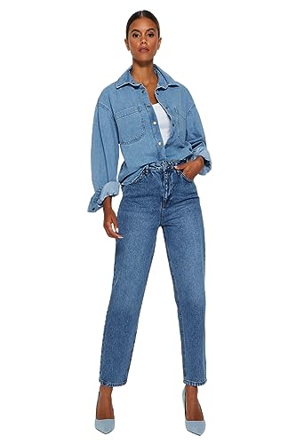 TRENDYOL Damen Gerade Mama Hohe Taille Jeans, Blau, 40 von TRENDYOL