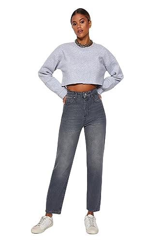 TRENDYOL Damen Gerade Mama Hohe Taille Jeans, Grau, 38 von TRENDYOL