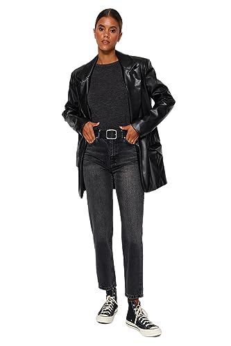 TRENDYOL Damen Gerade Mama Hohe Taille Jeans, Schwarz, 40 von TRENDYOL