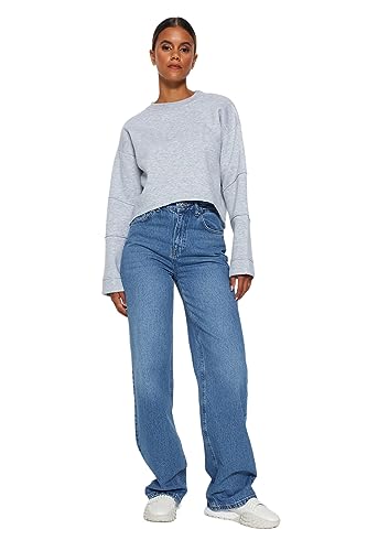 TRENDYOL Damen Gerade Weites Bein Hohe Taille Jeans, Blau, 38 TRENDYOL Damen Gerade Weites Bein Hohe Taille Jeans, Blau, 38 von TRENDYOL